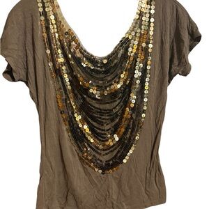 Lipstik cropped Brown Top with golden bib Sequin Embellishments ladies small